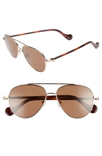 Women's Moncler 57mm Aviator Sunglasses - Shiny Rose Gold/ Roviex