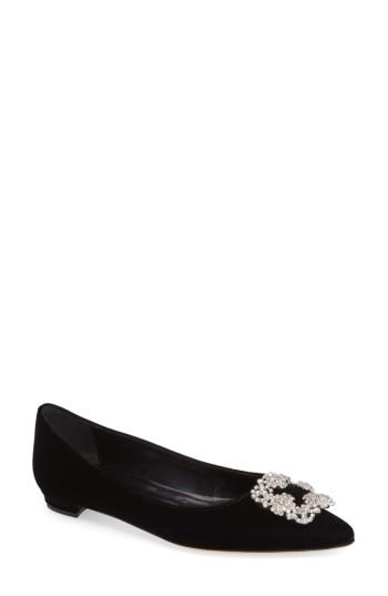 Women's Manolo Blahnik Hangisi Pointy Toe Flat Us / 38eu - Black