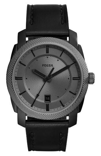 Men's Fossil Machine Leather Strap Watch, 42mm