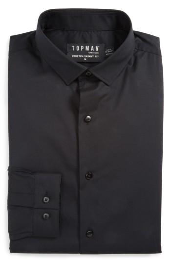 Men's Topman Skinny Fit Stretch Dress Shirt, Size - Black