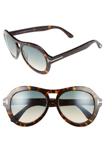Women's Tom Ford Isla 56mm Round Aviator Sunglasses - Havana/ Turquoise Gradient