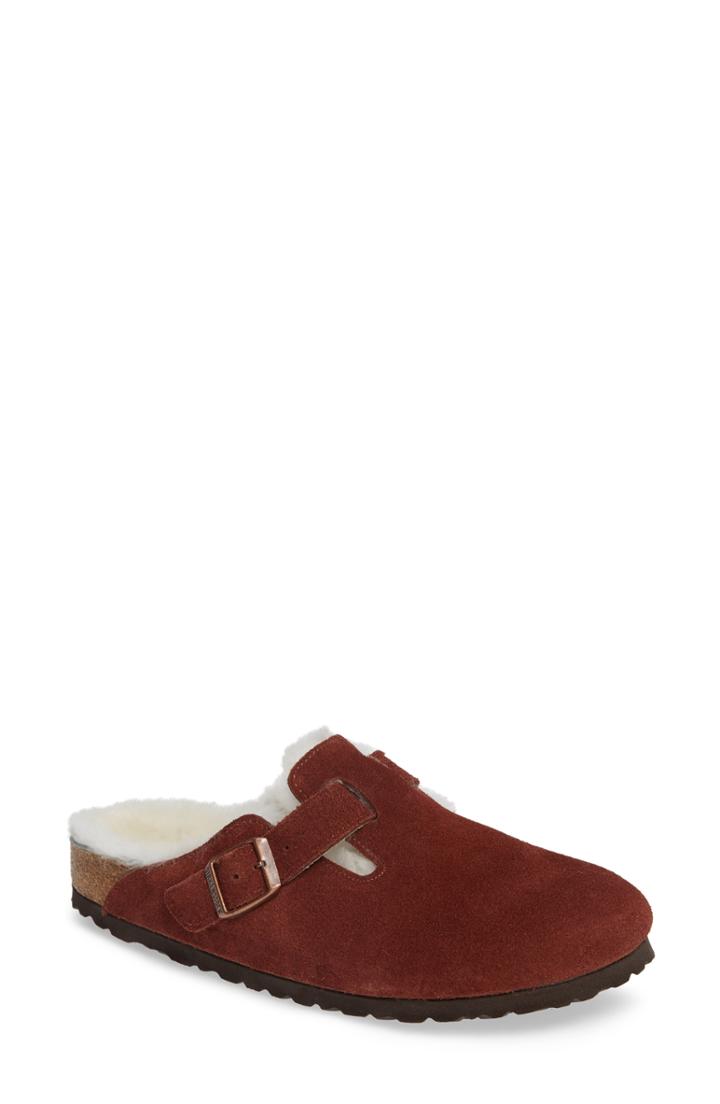 Women's Birkenstock 'boston' Genuine Shearling Lined Clog -9.5us / 40eu B - Burgundy