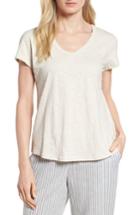 Women's Eileen Fisher Organic Cotton V-neck Tee, Size - Beige