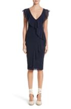 Women's Fuzzi Ruffle V-neck Body-con Dress - Blue