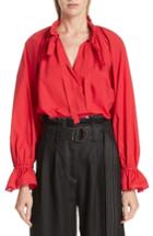 Women's Lee Mathews Miller Gathered Tie Front Cotton Poplin Top - Pink