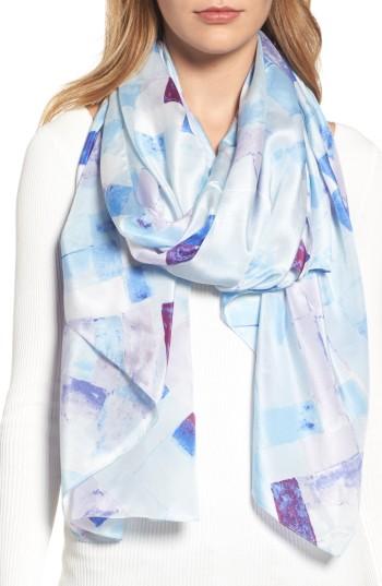 Women's Nordstrom Mosaic Silk Wrap, Size - Blue