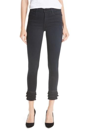 Women's Frame Le High Fringe Hem Skinny Jeans - Black