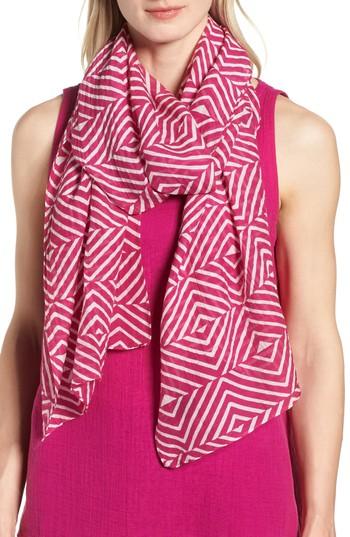 Women's Eileen Fisher Geo Print Organic Cotton Blend Scarf, Size - Pink