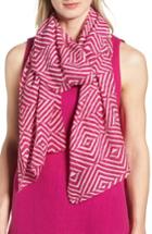 Women's Eileen Fisher Geo Print Organic Cotton Blend Scarf, Size - Pink