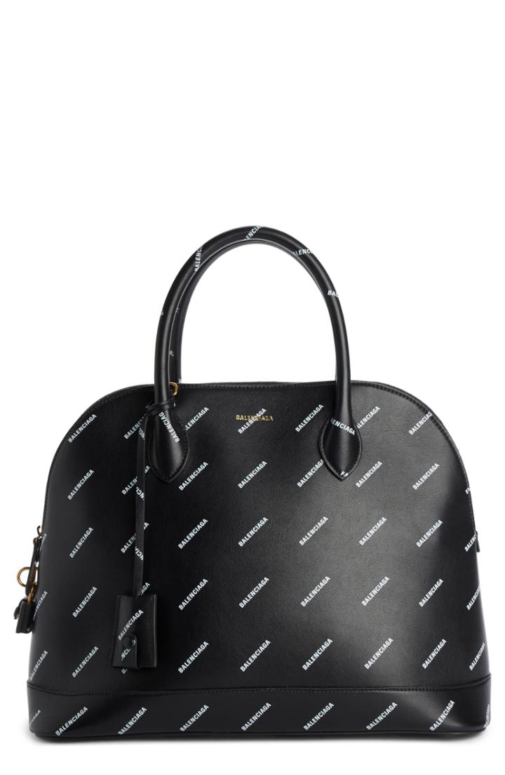 Balenciaga Allover Logo Leather Dome Satchel -