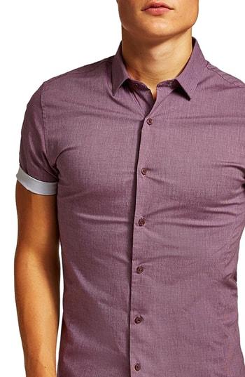 Men's Topman Classic Turn-up Shirt - Burgundy