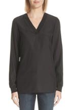 Women's Lafayette 148 New York Wyatt Knit Trim Matte Silk Blouse - Black