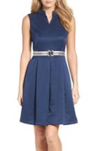 Women's Ellen Tracy Belted Fit & Flare Dress - Blue