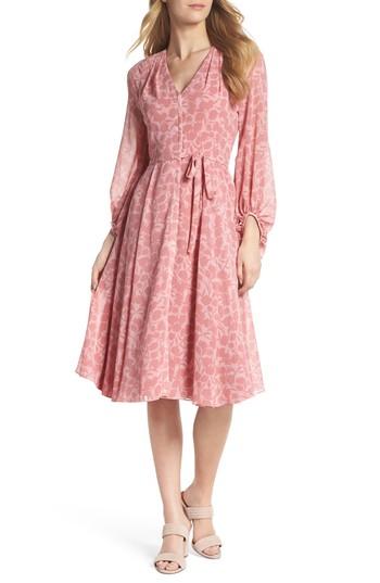 Women's Gal Meets Glam Collection Esther Shadow Branch Chiffon Dress - Pink