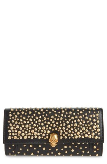 Women's Alexander Mcqueen Studded Skull Leather Wallet On A Chain - Black