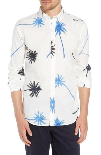 Men's Bonobos Summerweight Slim Fit Palm Print Sport Shirt, Size R - White