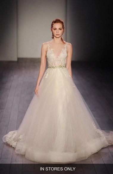 Women's Lazaro Lace Applique Tulle Ballgown Dress