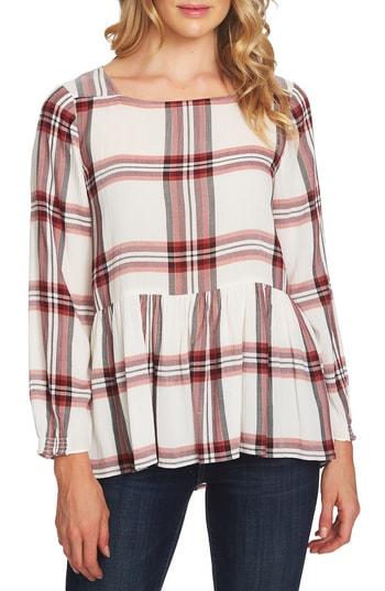 Women's Cece Plaid Peplum Blouse - Ivory