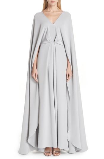 Women's Christian Siriano V-neck Cape Silk Gown (fits Like 8) - Grey