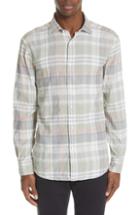 Men's Ermenegildo Zegna Trim Fit Plaid Linen & Cotton Sport Shirt, Size - Green