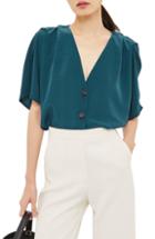 Women's Topshop Pleat Shoulder Blouse Us (fits Like 16-18) - Blue/green