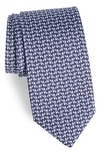 Men's Salvatore Ferragamo Elias Print Silk Tie, Size - Blue