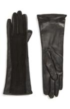 Women's Badgley Mischka Perforated Leather & Velvet Touchscreen Gloves - Black