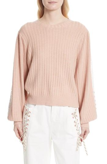 Women's See By Chloe Ribbed Lace Trim Sweater - Red