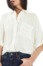 Women's Topshop Kady Roll Sleeve Shirt Us (fits Like 2-4) - Ivory