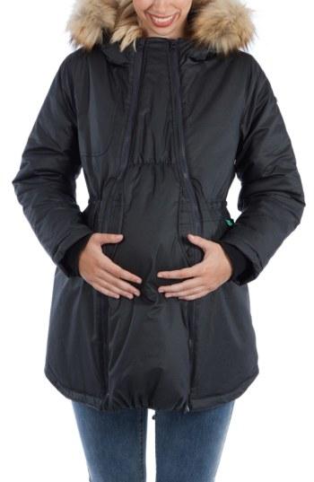 Women's Modern Eternity Sofia Waxed 3-in-1 Maternity/nursing Jacket With Faux Fur Trim - Black