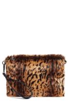 Chelsea28 Leopard Print Faux Fur Wristlet Clutch - Brown