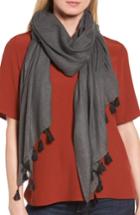 Women's Eileen Fisher Tassel Trim Wool & Silk Scarf, Size - Grey
