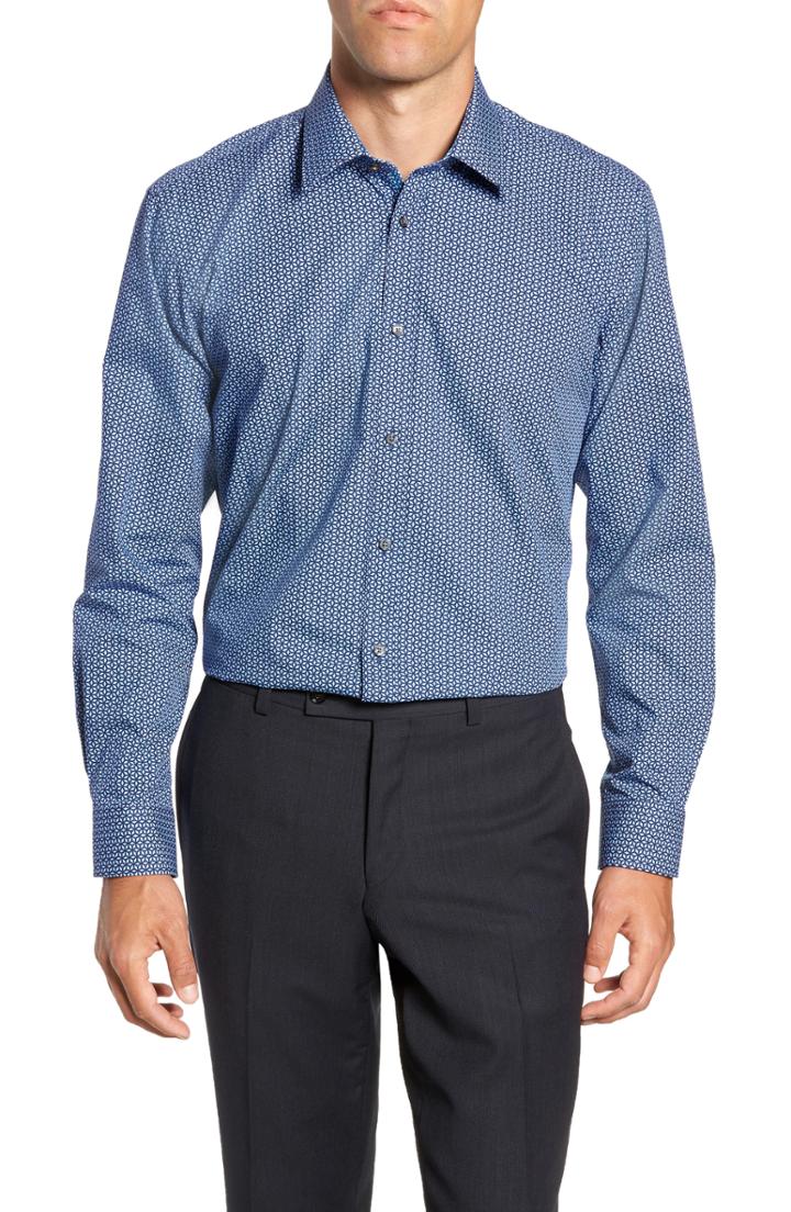 Men's Ted Baker London Slavla Slim Fit Geometric Dress Shirt - Blue