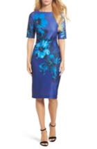 Women's Gabby Skye Floral Print Scuba Sheath Dress - Blue