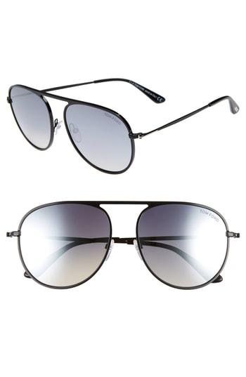Women's Tom Ford 59mm Aviator Sunglasses - Shiny Black/ Smoke Mirror