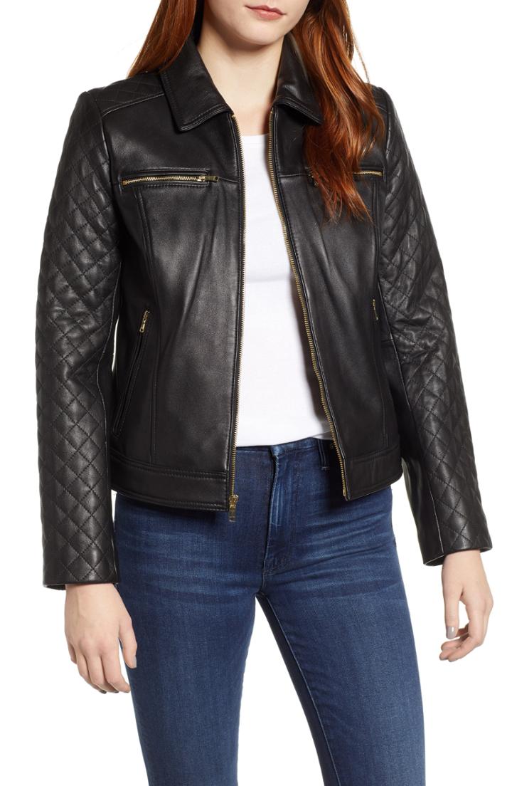 Women's Cole Haan Quilted Lambskin Leather Jacket
