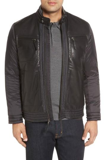 Men's Missani Le Collezioni Leather Trimmed Nylon Jacket - Black