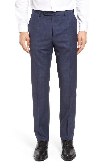 Men's Incotex Flat Front Plaid Wool Trousers