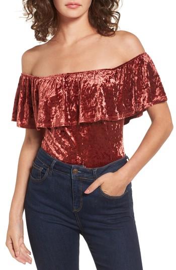 Women's Band Of Gypsies Ruffle Crushed Velvet Bodysuit