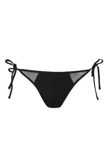 Women's Topshop Mesh Detail Tie Bikini Bottoms Us (fits Like 14) - Black