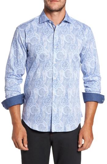 Men's Bugtachi Shaped Fit Print Sport Shirt - Blue