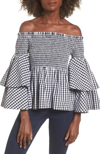 Women's Bp. Ruffle Sleeve Off The Shoulder Top, Size - Black