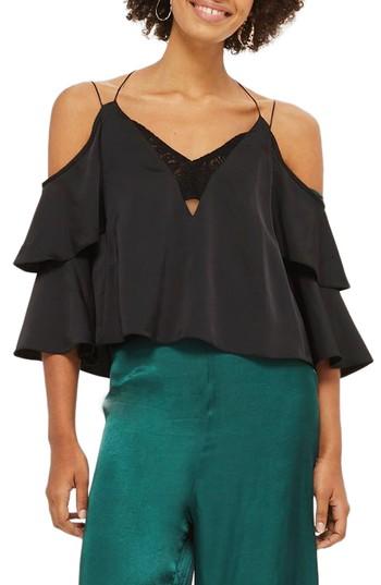 Women's Topshop Double Sleeve Lace Camisole Top Us (fits Like 0) - Black