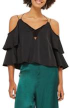 Women's Topshop Double Sleeve Lace Camisole Top Us (fits Like 0) - Black