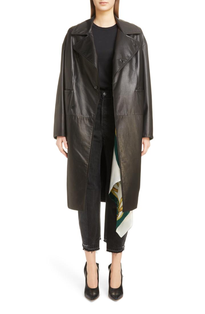 Women's Toga Long Leather Coat Us / 36 Fr - Black