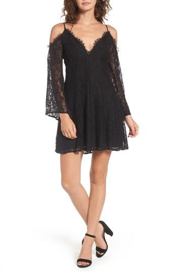 Women's Lace Cold Shoulder Dress - Black