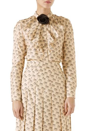 Women's Gucci Rose Collar Stamp Logo Silk Top Us / 38 It - Ivory