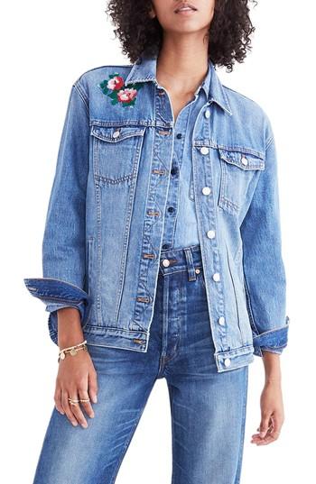 Women's Madewell Embroidered Denim Jacket - Blue