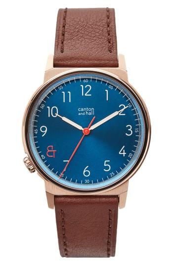 Men's Canton And Hall Davis Slim Leather Strap Watch, 40mm