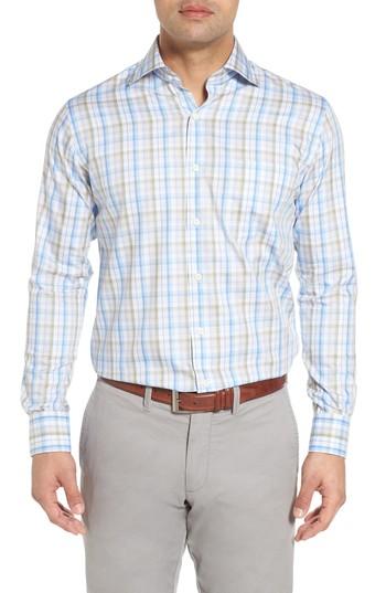Men's Peter Millar Crown Waterway Plaid Sport Shirt, Size - Blue